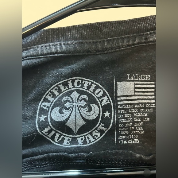 Affliction Live Fast Rhinestone Cross Tee – Black – Size L - Picture 4 of 6